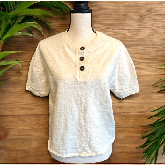 MADEWELL Raw Edge Henley Cream Short Sleeve Top - XS - Vanilla Girl Core - Picture 1 of 10